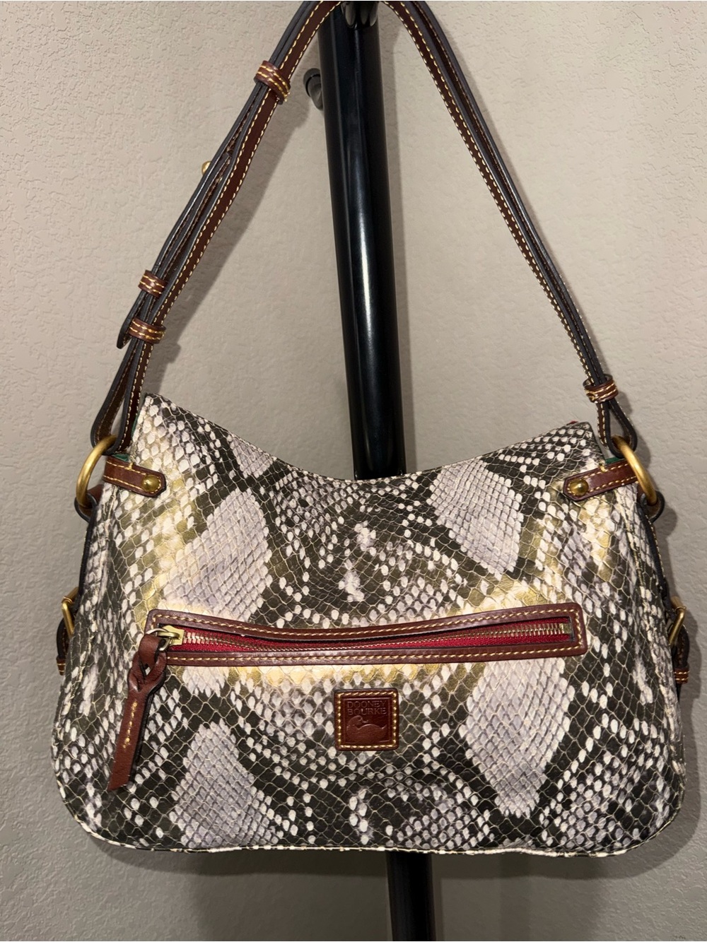 Dooney & Bourke Metallic Cream and Green Python print Hobo Bag EUC